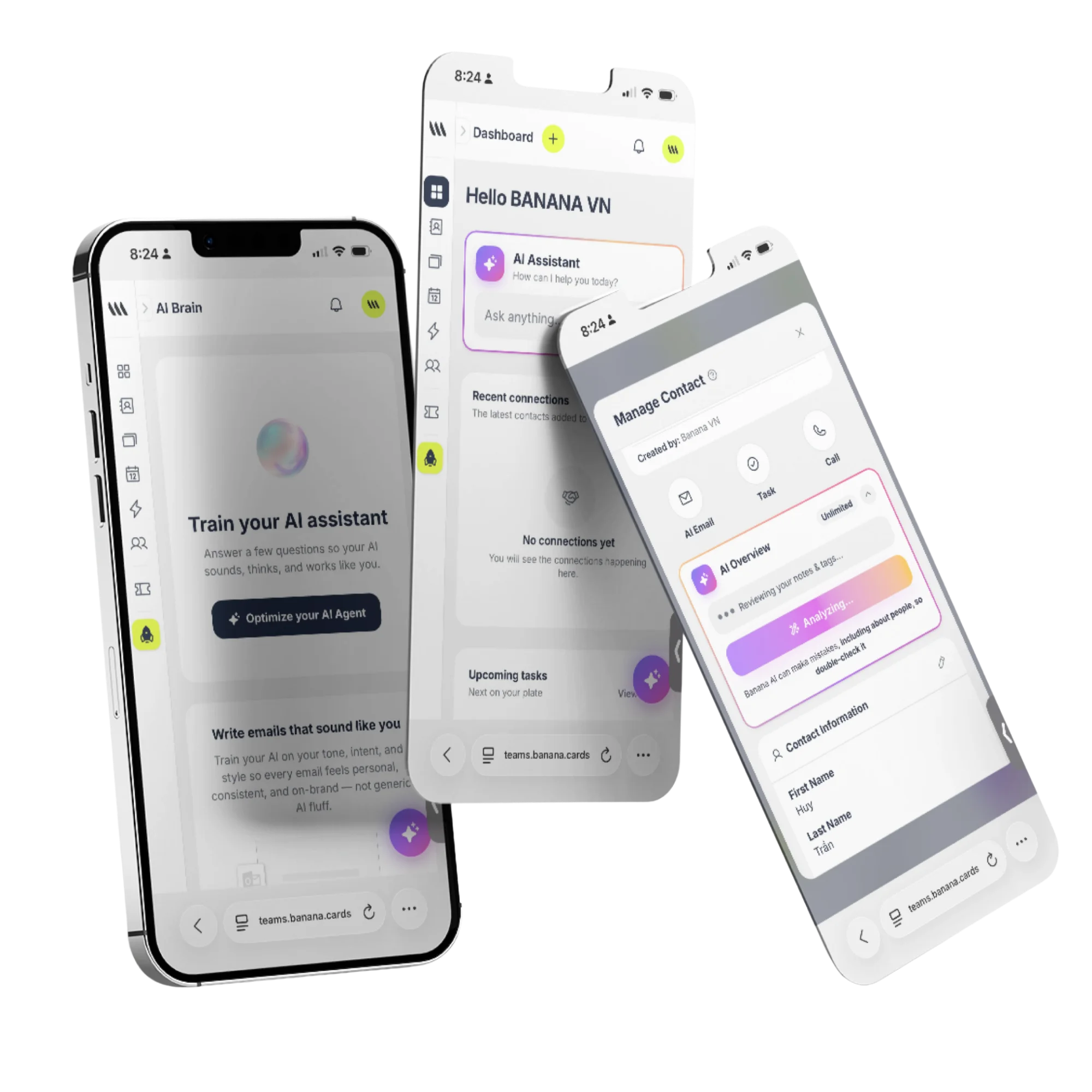 AI-drafted follow-up email using prior context, tone matching and recipient profile inside banana.cards