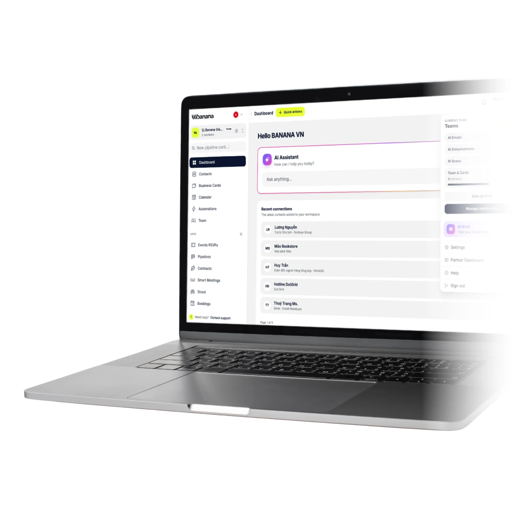 Banana.cards AI brain summarizing meetings, drafting emails and scoring deals across the CRM