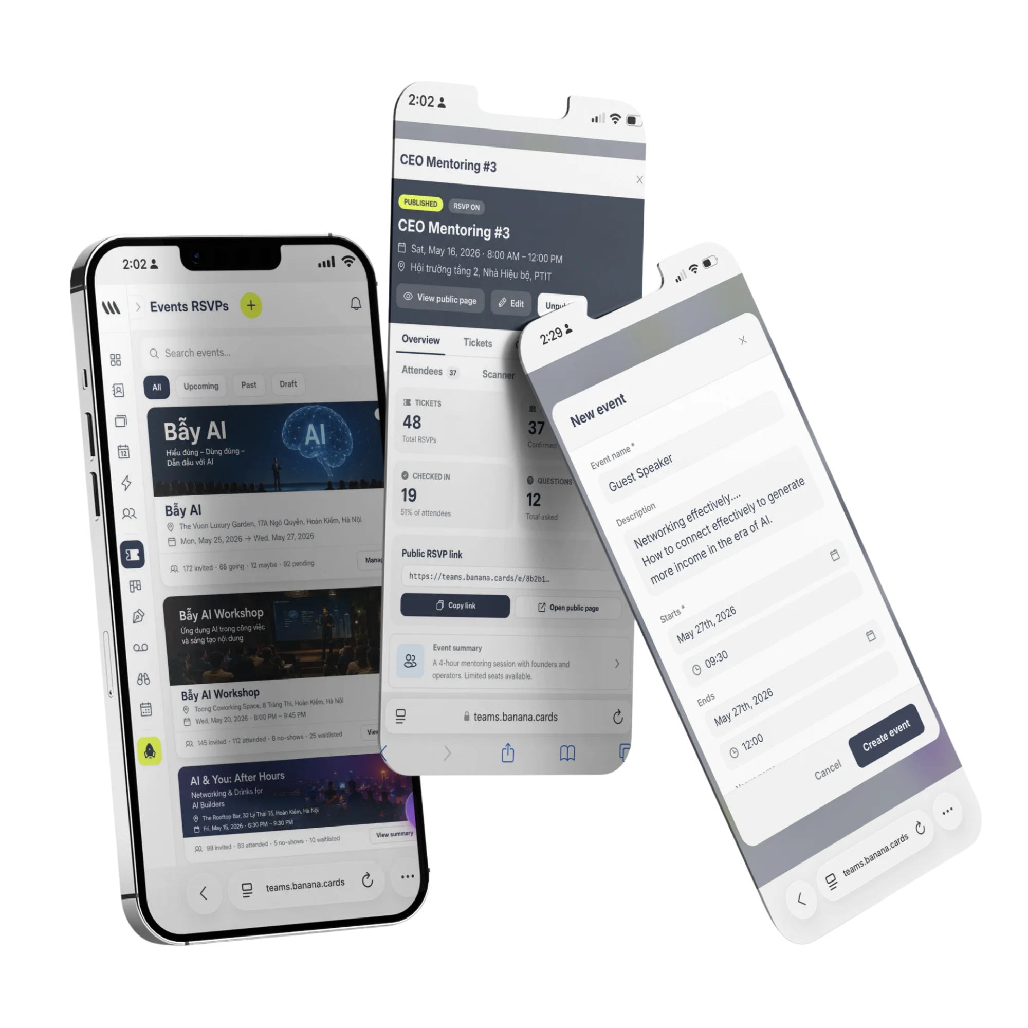 Bookings and meetings scheduler on banana.cards showing a client selecting a time slot with calendar sync