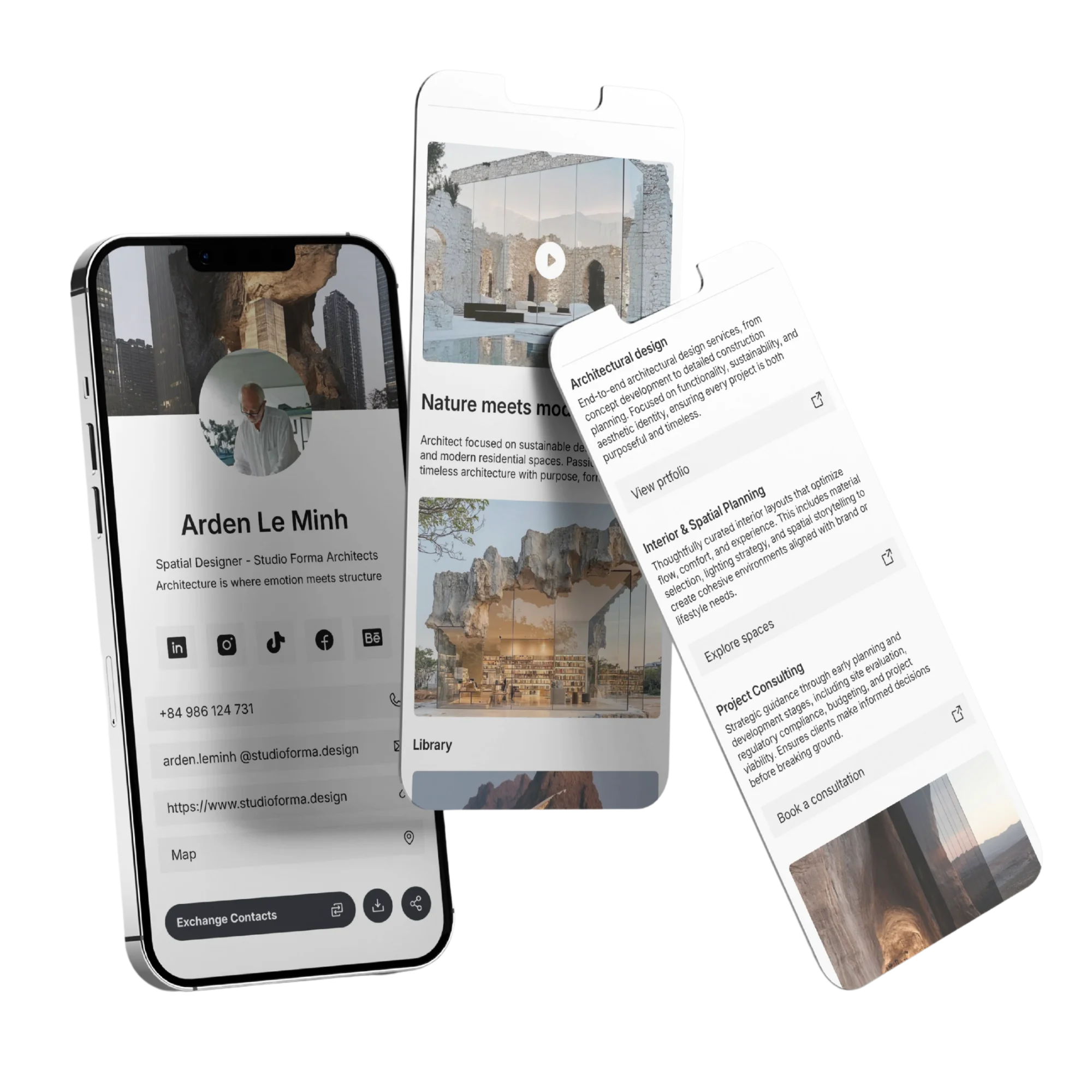 Banana.cards digital business card displayed on phone, Apple Wallet and email signature simultaneously