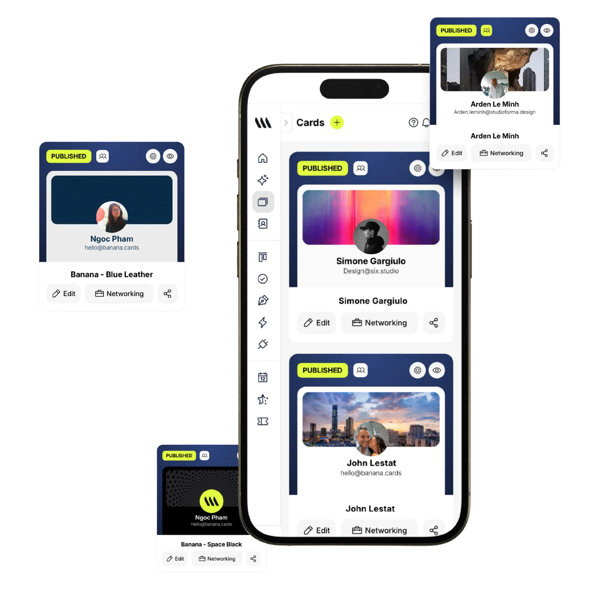 The Banana platform: NFC business cards, CRM, bookings, contracts and AI tools working together for founders and sales teams