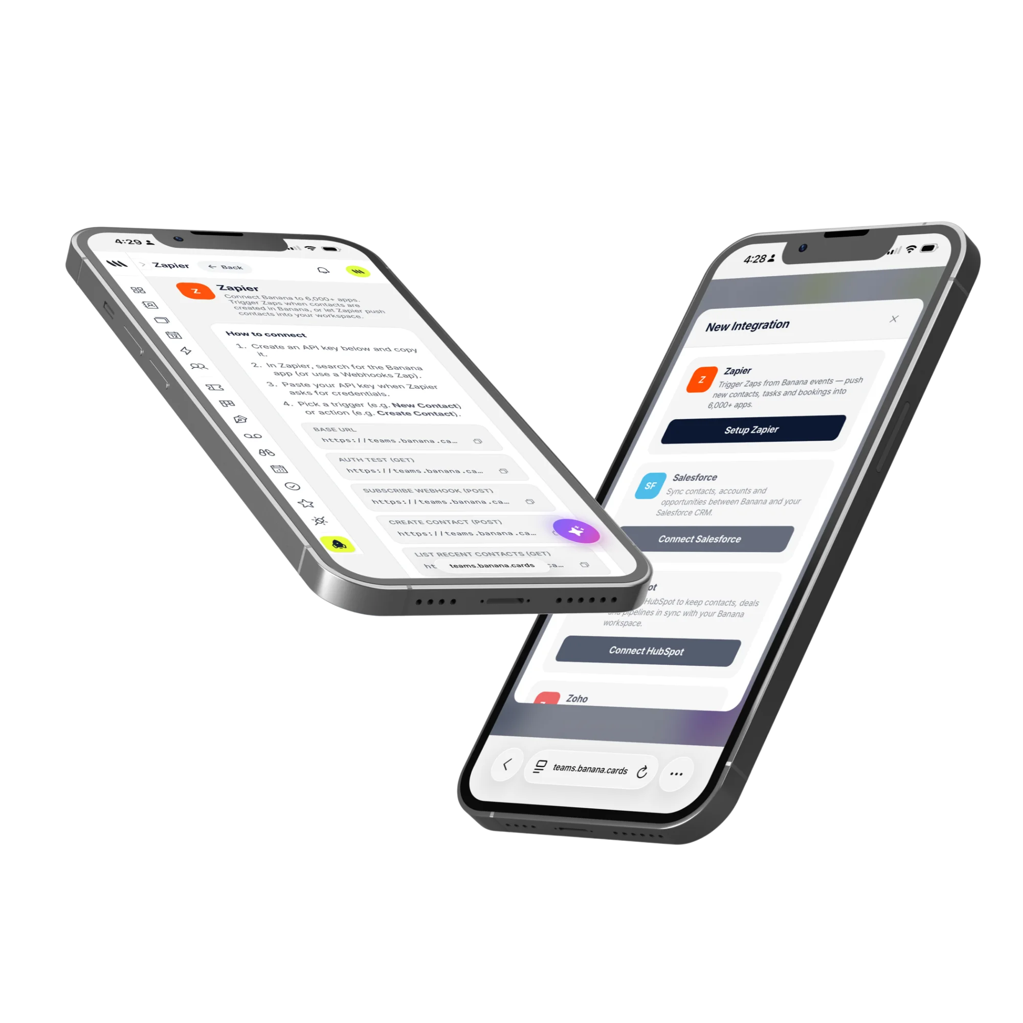 Banana developer API documentation with OpenAPI 3 spec, signed HMAC webhooks and sandbox environment