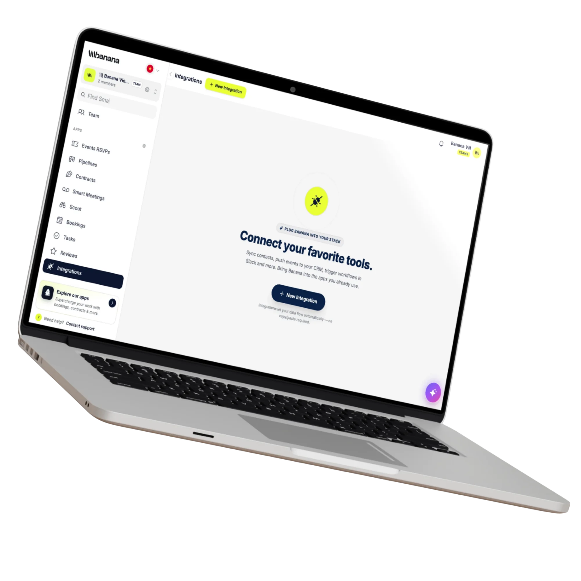 Banana.cards integrations grid featuring Google Workspace, Microsoft 365, HubSpot, Salesforce, Slack and Zapier