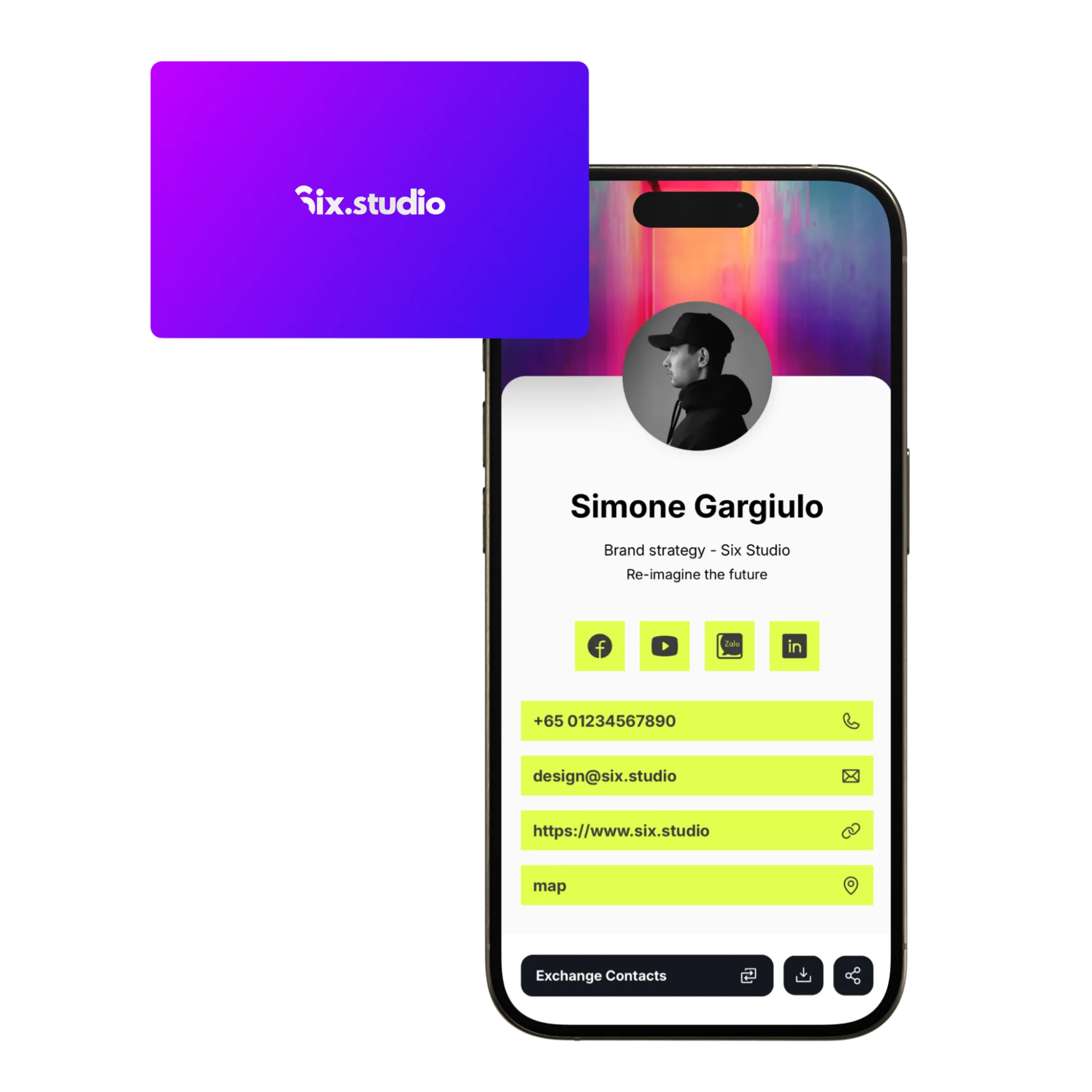 Person tapping a Banana NFC business card on a smartphone to share their contact instantly