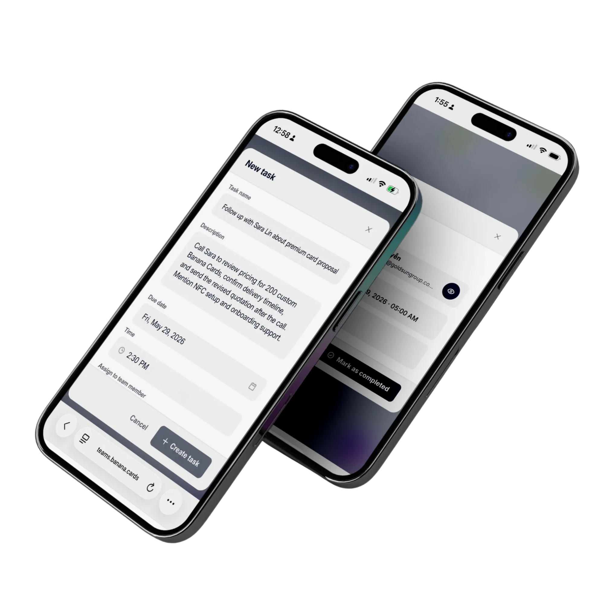 Creating a task directly from a contact, deal or meeting transcript on banana.cards